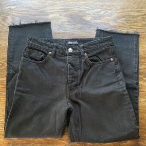 Zara High Waist Raw Cut Black Jeans